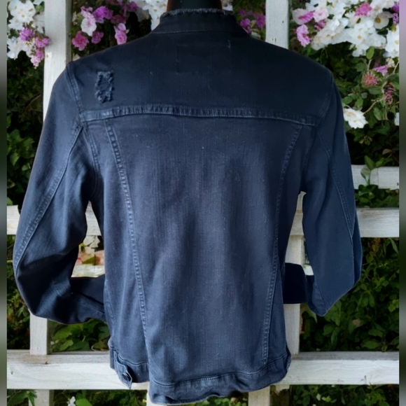 Rachel Roy Distressed Black Denim Jacket - Picture 3 of 8